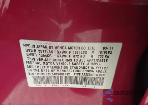 2011 Honda Fit z USA, uszkodzony, nr VIN JHMGE8H34BS008492